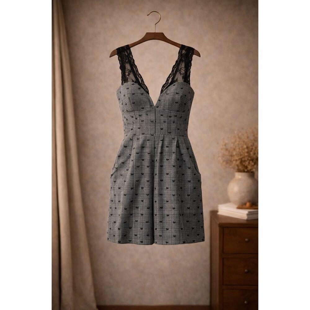 Maeve Lace Romper Black Gray Velvet Bow Open Back Sleeveless NWT 12 Preppy Chic